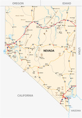 Nevada road map with interstate US highways and federal highways - obrazy, fototapety, plakaty
