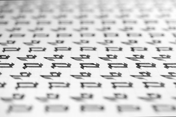 Handwriting black and white symbol filling pattern. Calligraphic letter Q learning skills paper...