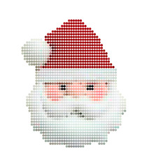 Face of santa claus seen from the front drawn with colored spheres