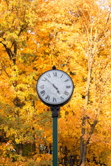 Clock in the autumn