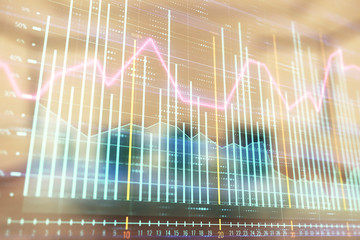 Multi exposure of stock market graph on conference room background. Concept of financial analysis