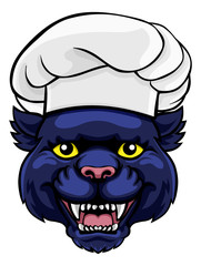 A friendly panther chef mascot cartoon character