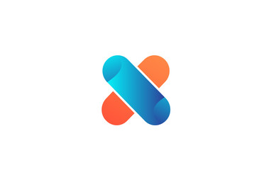 icon letter X orange blue alphabet for company logo design