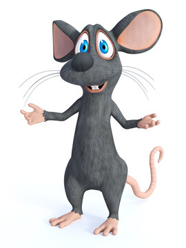 3D rendering of a smiling cartoon mouse welcoming you.