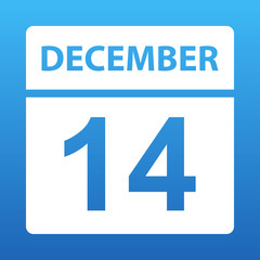 December 14. White calendar on a colored background. Day on the calendar. Fourteenth of december. Blue background with gradient. Illustration.