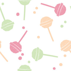 Candy lollipop on a stick, handdrawn pattern on white background