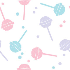 Lollipop seamless pattern. Colored sweet candy texture. Sweets repeating background. Cute ornament for kids fabrics.