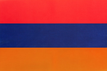 Armenia national fabric flag textile background. Symbol of international world european country.