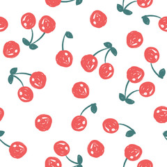 Cute seamless pattern with cherry and leaves