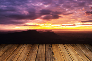 sunset and wood background