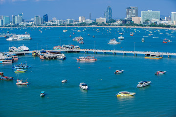  Pattaya City and text on the hill, Bali Hai Pier.It is an outstanding tourist attraction in...