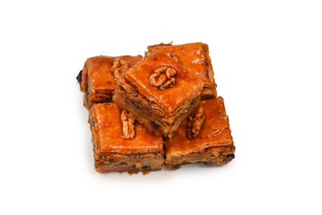 Tasty baklava isolated on white background.