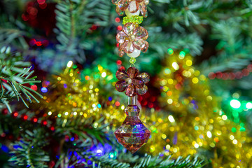 Beautiful christmas tree with decorative chritmas toys