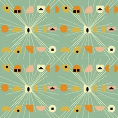 Tapeten Nahtloses Muster des abstrakten geometrischen Vektors, inspiriert von modernen Stoffen der Mitte des Jahrhunderts. © dinadankersdesign