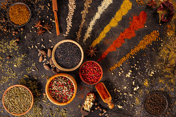 Colourful various herbs and spices
