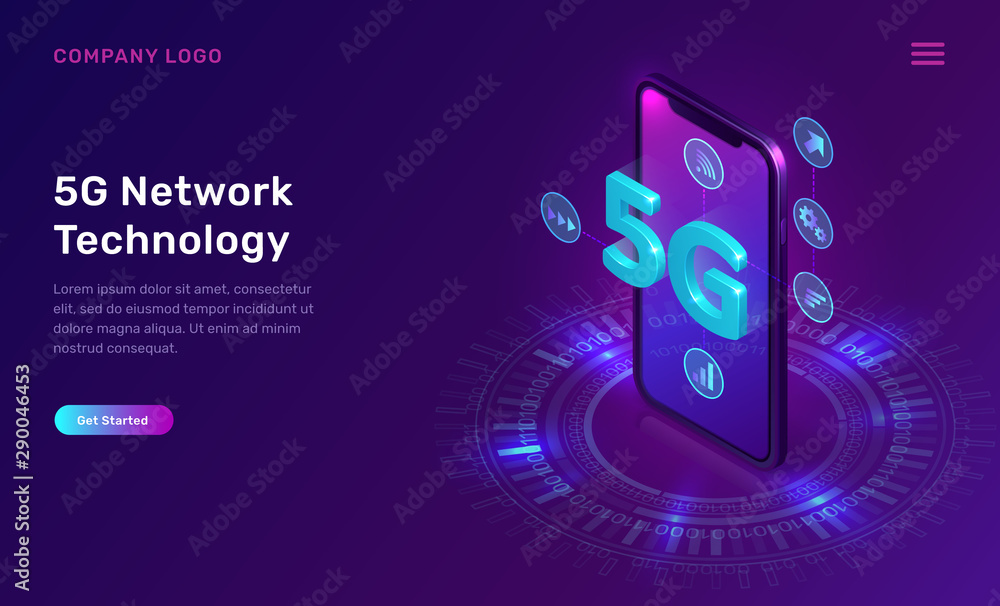 Poster 5g network technology, isometric concept vector illustration. smartphone screen with 5g symbol wirel