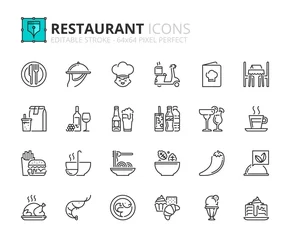 Gordijnen Outline icons about restaurant © spiral media