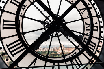 27 July 2019, Paris, France: Famous Clock at the Orsay Museum interior - obrazy, fototapety, plakaty