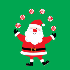 Cute Santa Claus playing ball on green background