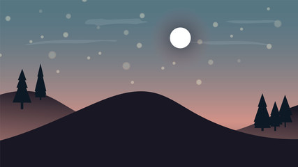 Starry night mountains landscape background Vector