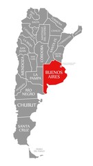 Buenos Aires red highlighted in map of Argentina