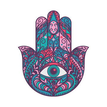 Hamsa Fatima Hand Religious Talisman Colored Sign