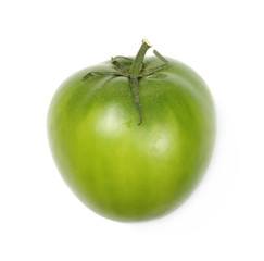 fresh green unripe tomatoes isolated on white background, top view