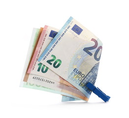 Euro banknotes isolated on white background