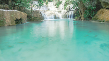 Naklejka premium Arawan waterfall in kanchanaburi's forest of Thailand.