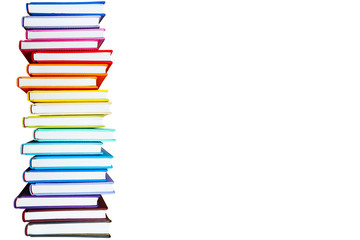 Books with Colorful Book Covers Stacked in a Pile, Isolated on White Background. Bright Education or Business Template with Copy Space