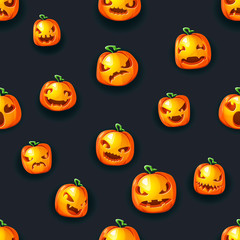 Scary pumpkin lantern faces seamless halloween party decoration smile emoji pattern cartoon design vector illustration