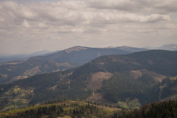 Mountain trip, cable car ride with mountain and forest view.