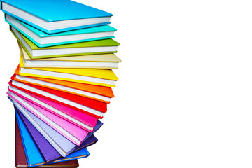 Books with Colorful Book Covers Isolated on White. Creative Bright Background. Education or Business Template with Copy Space