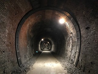 Red Brick Tunnel for Hiking in Japan with Light