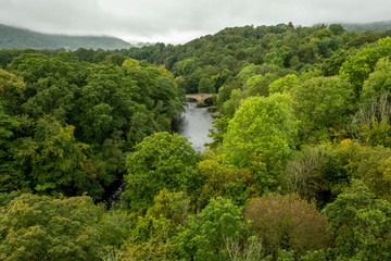 View from Pontcysyllte aqueduct canal Llangollen waterway for narrowboats