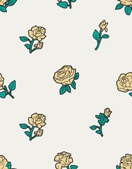trendy abstract rose flower gold green seamless vector pattern