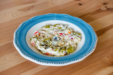 Turkish Food Roasted Green Pepper with Yogurt and Mayonnaise / Kavrulmus Biber Kozlemesi.