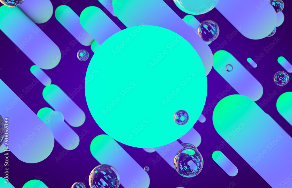 Poster Futuristic geometric dynamic lines shape with glowing neon color background. Abstract 3d render background.