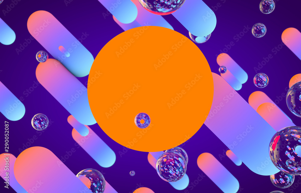 Poster Futuristic geometric dynamic lines shape with glowing neon color background. Abstract 3d render background.