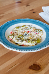 Turkish Food Roasted Green Pepper with Yogurt and Mayonnaise / Kavrulmus Biber Kozlemesi.