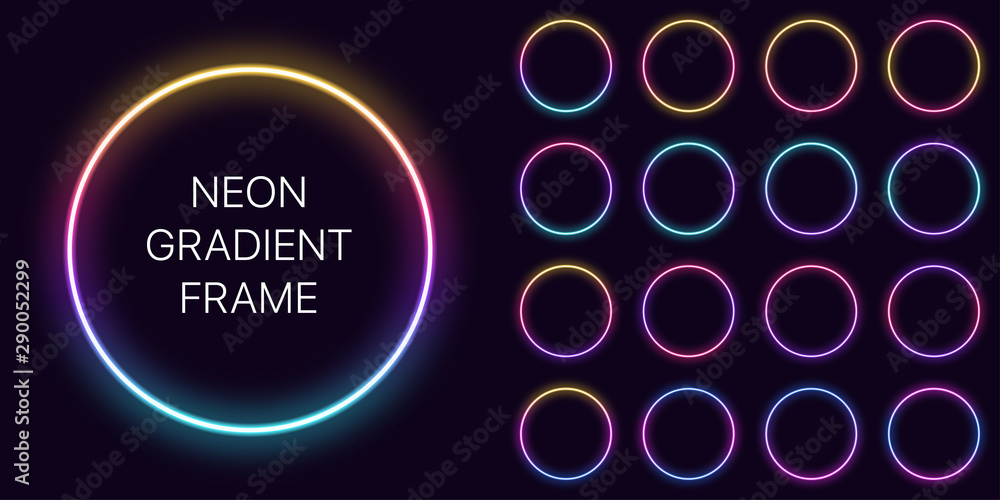 Poster neon gradient circle frame with copy space. templates set of neon gradient round border
