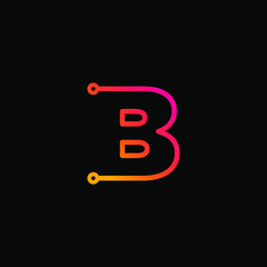 Letter B logotype monoline Technology, digital, electronics, chip, connection concept. Modern Logo Technology for Business. Logotypes of Digital combining with circuit . - vector