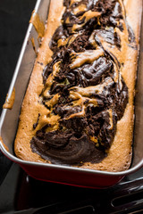 Whole Marble Cake in Rectangular Cake Mold.