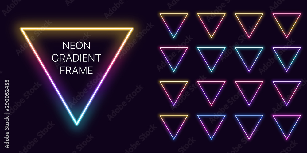 Poster neon gradient triangle frame with copy space. templates set of neon gradient triangular border