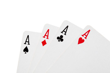 close up on a poker of aces isolated on white background with clipping path included and copy space for your text