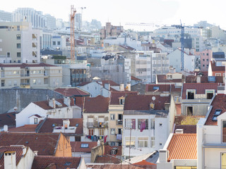 Lisbon, Portugal - May 11, 2019: the skyline of Lisbon from Jardim do Torrel, one of the viewopoints in the city center.