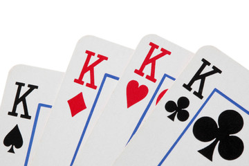 close up on a poker of kings isolated on white background with clipping path included and copy space for your text
