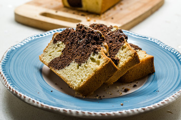 Marble Cake Slices in Plate. Ready to Eat.