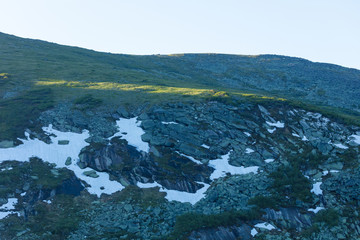 Very beautiful mountain landscape. A panoramic view from the mountain pass in Siberia