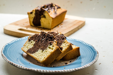 Marble Cake Slices in Plate. Ready to Eat.